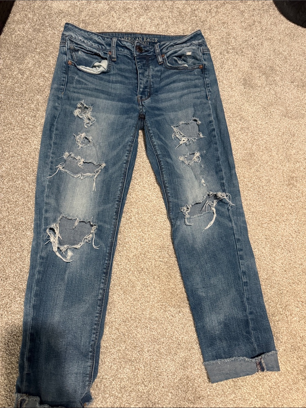American Eagle Outfitters Women's Distressed Boyfriend Jeans - Medium Blue